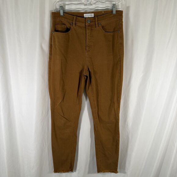 LOFT Jeans Women's 6 28 Brown High Waist Skinny Crop Cotton Blend Raw Hem - Picture 1 of 11